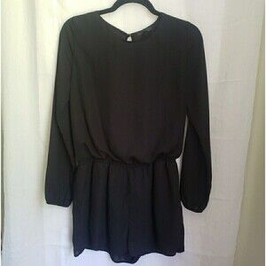 Lucca Couture Black Long Sleeve Romper Lined Shorts Open Back Women's Size M